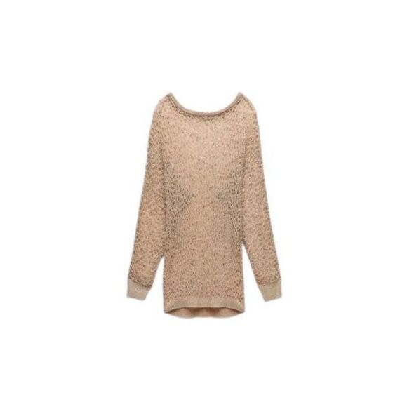 NWT Zara Open Knit Metallic Pompom Sweater Beige Gold Size - Picture 4 of 15